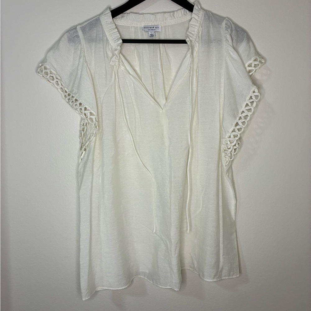 Current Air Cream Blouse with Crochet Sleeves